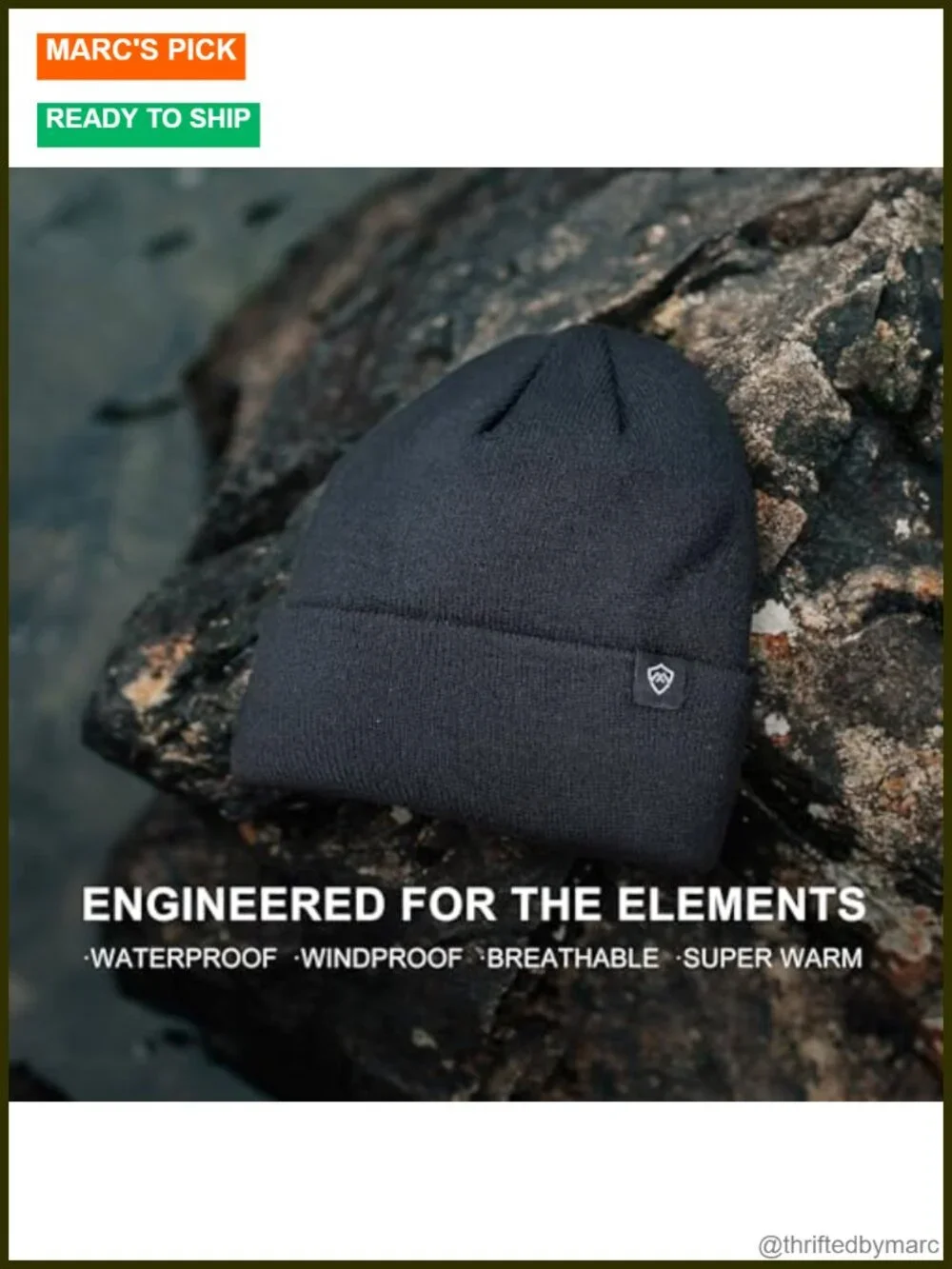 Waterproof Thermal Fleece-Lined Beanie Hat, Windproof Membrane